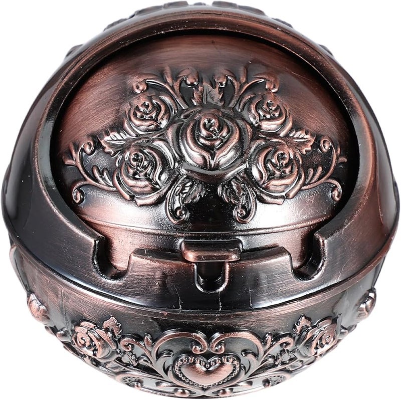 منفضة سجائر محمولة من الفولاذ المقاوم للصدأ مع غطاء، تصميم مضغوط مقاوم للرياح للمنزل والشرفة الخارجية. - Image 1